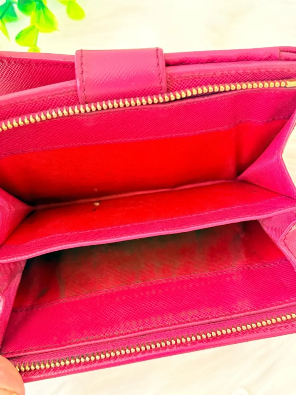 PRADA fuchsia Saffiano Leather Compact Wallet‎